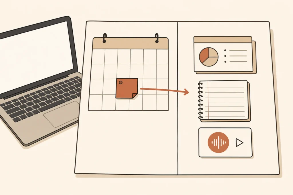 A recovery map prioritizing an upcoming assignment before selected missed-class materials.