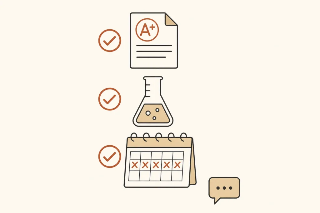 Icons for a missed exam, laboratory activity, and prolonged absence.