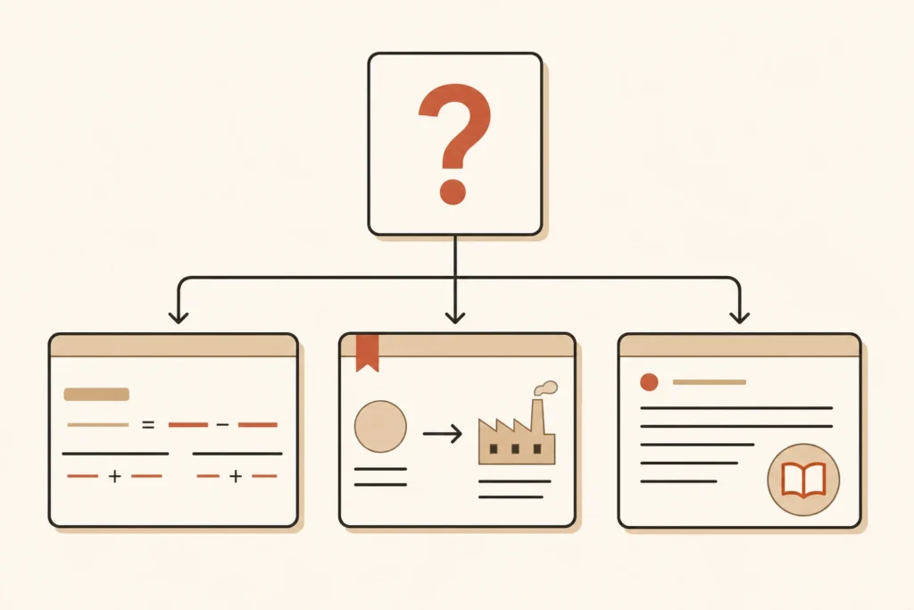 A diagram shows one exam question branching into calculation, application, and analysis tasks with different note supports.