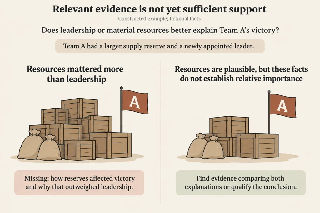 Fictional team facts support considering resources but do not establish that resources mattered more than leadership.
